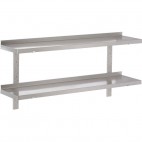 Etagère murale pleine, 2 niveaux, inox AISI 430, 4 consoles réglables, 2 lattes, L 1000 x P 400 x H 600 mm