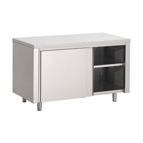 Table armoire, portes coulissantes, inox AISI 430, L 1200 x P 700 x H 850 mm Table armoire, portes coulissantes, inox AISI 430, L 1200 x P 700 x H 850 mm