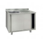 Plonge placard, inox, 2 portes coulissantes, 1 bac 500x500x300 mm, égouttoir à droite