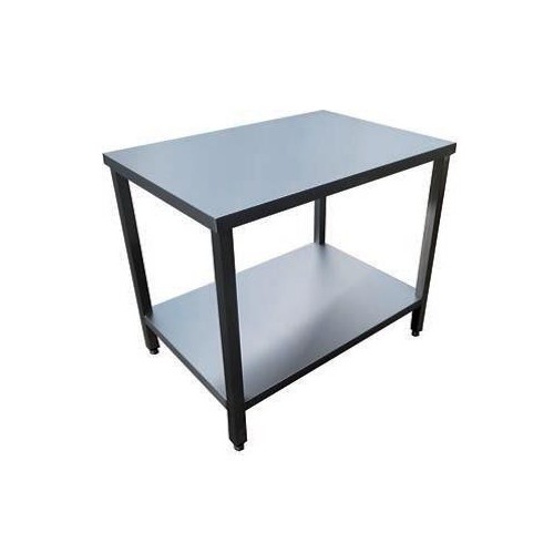Table de service soudée, 2 niveaux sur roues zinguées, P 600 mm, inox AISI 304 Table de service soudée, 2 niveaux sur roues zinguées, P 600 mm, inox AISI 304