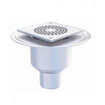 Siphon inox avec système télescopique, sortie verticale, grille perforée 150x150 mm, Ø 75 mm