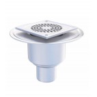 Siphon inox avec système télescopique, sortie verticale, grille perforée 150x150 mm, Ø 75 mm