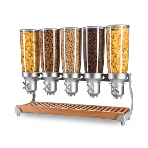 Distributeur d'aliments secs gamme Serveur Pro plateau en bois 5 bols 5 x 5 L Distributeur d'aliments secs gamme Serveur Pro plateau en bois 5 bols 5 x 5 L