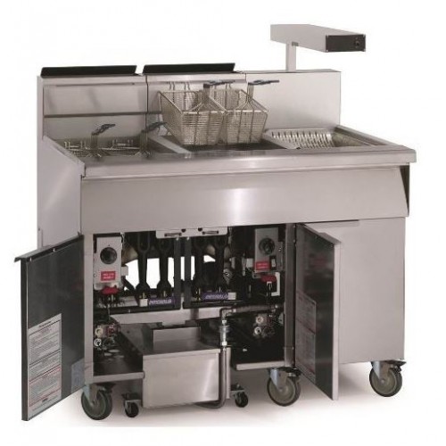 Friteuse gaz haut rendement avec filtrage intégré 27 litres 2 cuves Friteuse gaz haut rendement avec filtrage intégré 27 litres 2 cuves