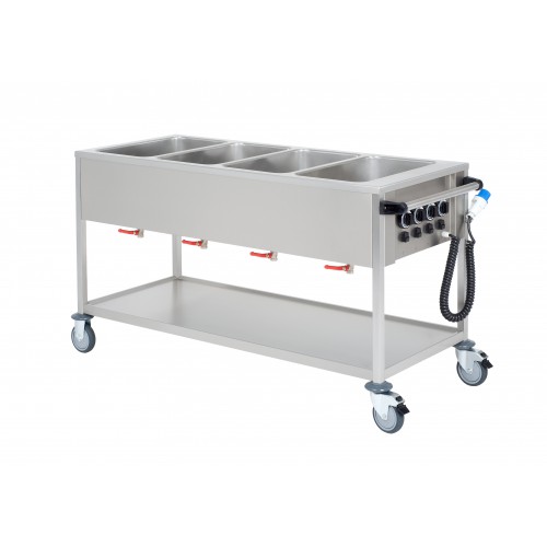 Chariot bain-marie à eau acier inoxydable 4 cuves GN1/1 Chariot bain-marie à eau acier inoxydable 4 cuves GN1/1