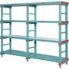 Rayonnage plastique charge lourde, 5 niveaux, L 1000 x P 600 x H 2165 mm, 4 roues, sur mesure