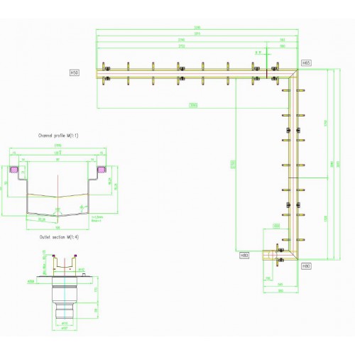 Caniveau en U MODUL 125 grille caillebotis inox AISI 304 sortie verticale centrée sur mesure Caniveau en U MODUL 125 grille caillebotis inox AISI 304 sortie verticale centrée sur mesure