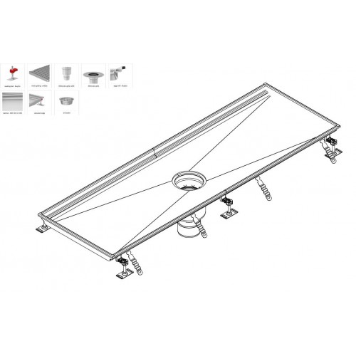 Caniveau H-First sortie verticale centrée 157/110 grille caill ad L15 INOX 304 L 1500 x P 470 mm sur mesure Caniveau H-First sortie verticale centrée 157/110 grille caill ad L15 INOX 304 L 1500 x P 470 mm sur mesure
