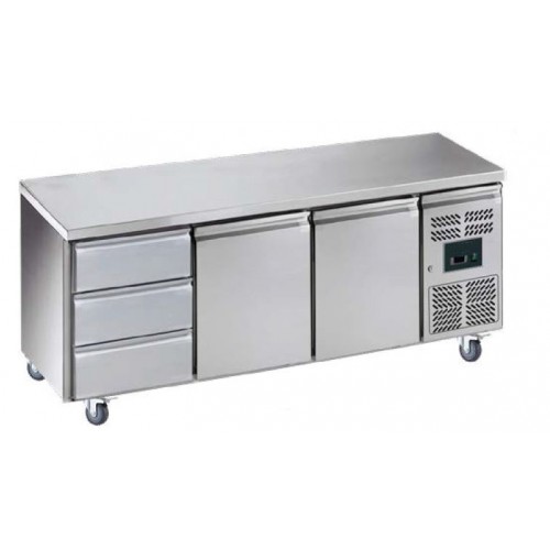 Desserte réfrigérée centrale gamme gastro GN1/1 2 portes +1 bloc 3 tiroirs inox Desserte réfrigérée centrale gamme gastro GN1/1 2 portes +1 bloc 3 tiroirs inox