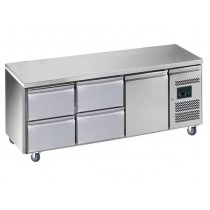 Desserte réfrigérée centrale gamme gastro GN1/1 1 porte + 2 bloc 2 tiroirs inox