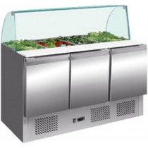 Saladette avec pare-haleine, 4 GN1/1, 3 portes, inox