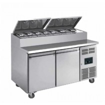 Table à sandwiche 2 couvercles inox 7 GN1/3 2 portes inox