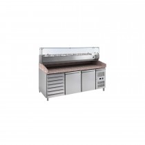Meuble de préparation pizza, dessus granit, 2 portes+ 1 x 7 tiroirs, 9GN1/3 (VRX2000), inox