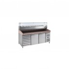 Meuble de préparation pizza, dessus granit, 2 portes+ 1 x 7 tiroirs, 9GN1/3 (VRX2000), inox