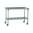 Table inox TS 15N démontable sur roues centrale + étagère pieds ronds largeur 800 mm