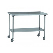 Table inox TS 15N démontable sur roues centrale + étagère pieds ronds largeur 800 mm