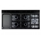 Piano de cuisson mixte noir chrome 5 brûleurs à gaz + multizone 2 fours électriques 