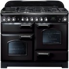 Piano de cuisson mixte noir chrome 5 brûleurs à gaz + multizone 2 fours électriques 