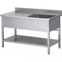 Table de chef Inox AISI 304 adossée avec étagère bac 600 x 500 x 320 mm égouttoir à gauche sur mesure