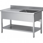 Table de chef Inox AISI 304 adossée avec étagère bac 600 x 500 x 320 mm égouttoir à gauche sur mesure
