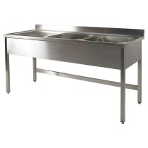 Table du chef Inox AISI 441 soudée bac à droite L 2000 x P 700 x H 900 mm