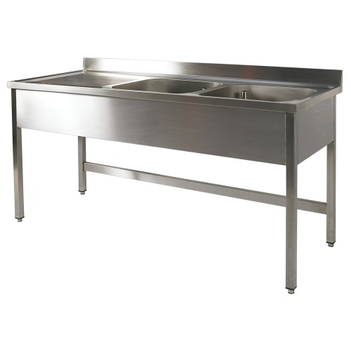 Plonge Inox AISI 441 2 bacs avec égouttoir à gauche L 1800 x P 700 x H 900 mm Plonge Inox AISI 441 2 bacs avec égouttoir à gauche L 1800 x P 700 x H 900 mm