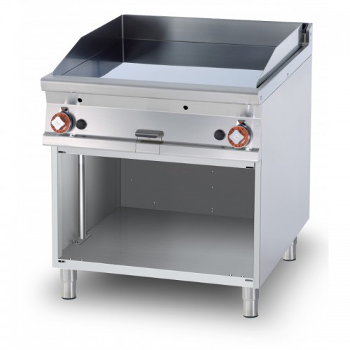 Fry top gaz plaque acier 1/2 lisse 1/2 rainurée chrome 18 kW sur meuble ouvert Fry top gaz plaque acier 1/2 lisse 1/2 rainurée chrome 18 kW sur meuble ouvert