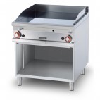 Fry top gaz plaque acier 1/2 lisse 1/2 rainurée chrome 18  kW sur meuble ouvert