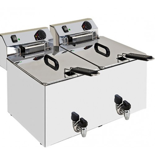 Friteuse de table électrique avec vidange double inox 2 x 10 L Friteuse de table électrique avec vidange double inox 2 x 10 L