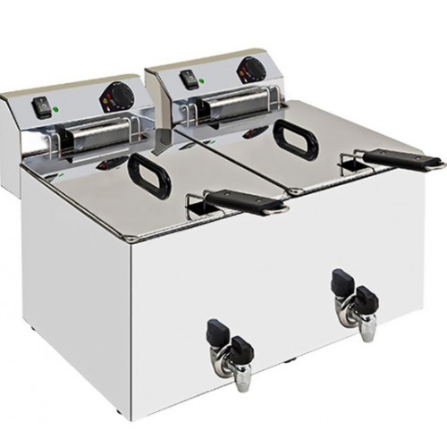 Friteuse de table électrique avec vidange double turbo inox 2 x 10 L Friteuse de table électrique avec vidange double turbo inox 2 x 10 L