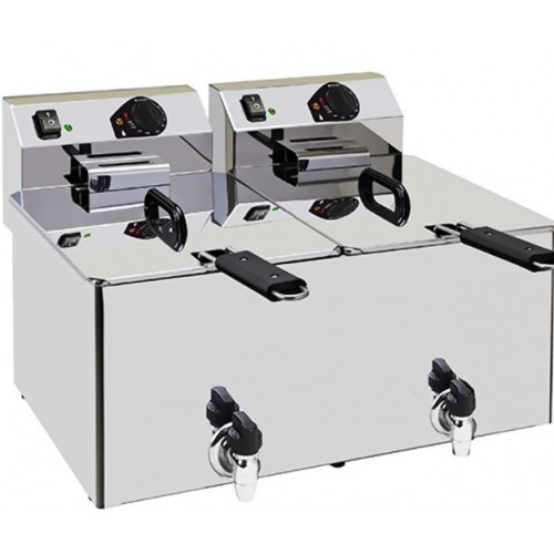 Friteuse de table électrique avec vidange double acier inox 2 x 8 L Friteuse de table électrique avec vidange double acier inox 2 x 8 L