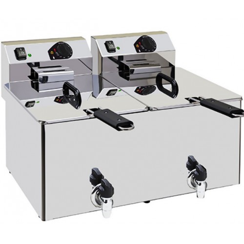 Friteuse de table électrique avec vidange double turbo acier inox  2 x 8 L