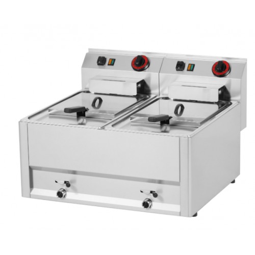 Friteuse de table électrique tri 400 V avec vidange double 2 x 8 L Friteuse de table électrique tri 400 V avec vidange double 2 x 8 L
