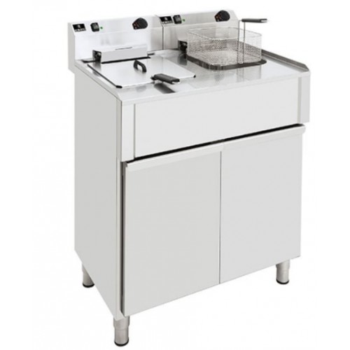 Friteuse gros volume électrique avec vidange tri 400 V double 2 x 12 L Friteuse gros volume électrique avec vidange tri 400 V double 2 x 12 L