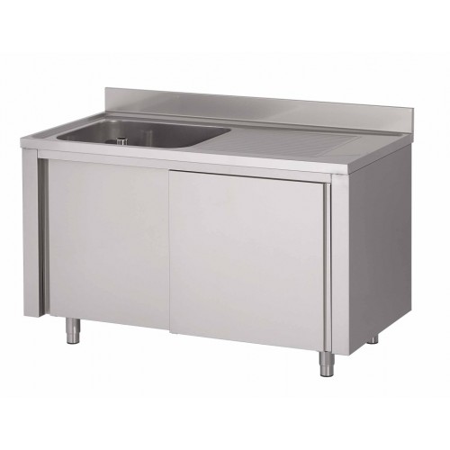 Plonge sur armoire portes coulissantes L 1600 x P 700 x H 850 mm 1 bac à gauche 600x500x320 égouttoir à droite INOX AISI 430 Plonge sur armoire portes coulissantes L 1600 x P 700 x H 850 mm 1 bac à gauche 600x500x320 égouttoir à droite INOX AISI 430