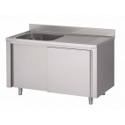 Plonge sur armoire portes coulissantes L 1600 x P 700 x H 850 mm 1 bac à gauche 600x500x320 égouttoir à droite INOX AISI 430