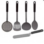 Set de 5 ustensiles: spatule, écumoire, louche, pelle et cuillère à sauce