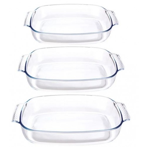 Set de 3 plats à four rectangulaires verre borosilicate Set de 3 plats à four rectangulaires verre borosilicate
