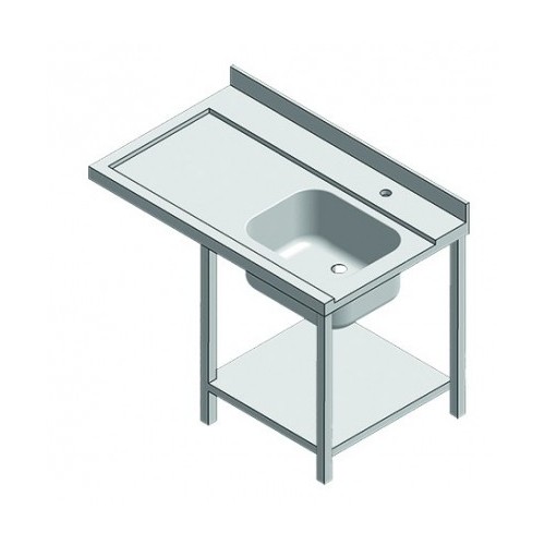 Table d'entrée avec bac 2 pieds lave vaisselle à droite longueur 1200 mm Table d'entrée avec bac 2 pieds lave vaisselle à droite longueur 1200 mm