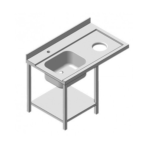 Table d'entrée avec 1 bac a gauche 2 pieds lave vaisselle à droite longueur 1500 mm Table d'entrée avec 1 bac a gauche 2 pieds lave vaisselle à droite longueur 1500 mm