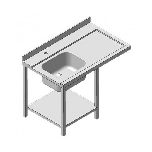 Table d'entrée avec bac 2 pieds lave vaisselle à gauche longueur 1200 mm Table d'entrée avec bac 2 pieds lave vaisselle à gauche longueur 1200 mm