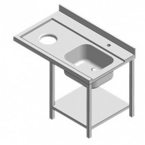 Table d'entrée avec 1 bac a droite 2 pieds lave vaisselle à droite longueur 1200 mm
