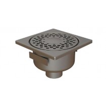 Siphon en acier inox avec prise de terre, 150 x150 mm, sortie latérale, Ø 50 mm