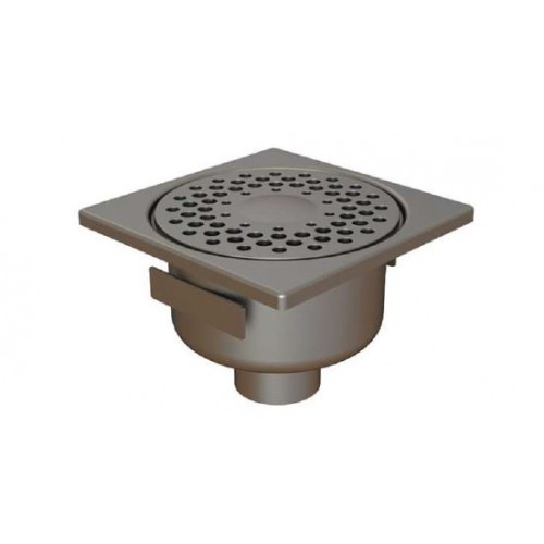 Siphon en acier inox avec prise de terre 150 x150 mm sortie verticale Ø 50 mm Siphon en acier inox avec prise de terre 150 x150 mm sortie verticale Ø 50 mm