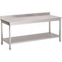 Table de travail Inox AISI 430 avec sous-tablette, adossée, L 2000 x P 400 x H 850 mm, sur mesure