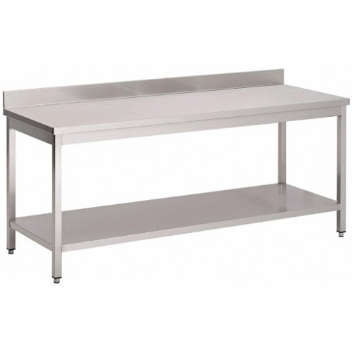 Table de travail Inox AISI 430 avec sous-tablette, adossée L 950 x P 600 x H 850 mm fabrication sur mesure Table de travail Inox AISI 430 avec sous-tablette, adossée L 950 x P 600 x H 850 mm fabrication sur mesure