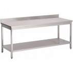 Table de travail Inox AISI 430 avec sous-tablette, adossée, L 2000 x P 400 x H 850 mm, sur mesure