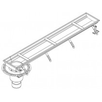Caniveau 200x1400mm sortie verticale excentrée 157/110 grille caill ad L15 INOX 304 sur mesure