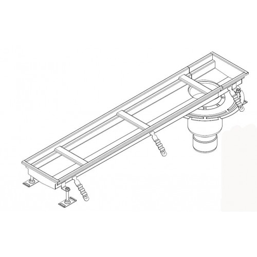 Caniveau 1200x200 mm sortie verticale excentrée 157/110 grille caill ad L15 INOX 304 sur mesure Caniveau 1200x200 mm sortie verticale excentrée 157/110 grille caill ad L15 INOX 304 sur mesure