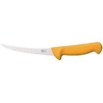 COUTEAU À DÉSOSSER MANCHE JAUNE, LAME ETROITE RECOURBÉE, longueur : 130 mm